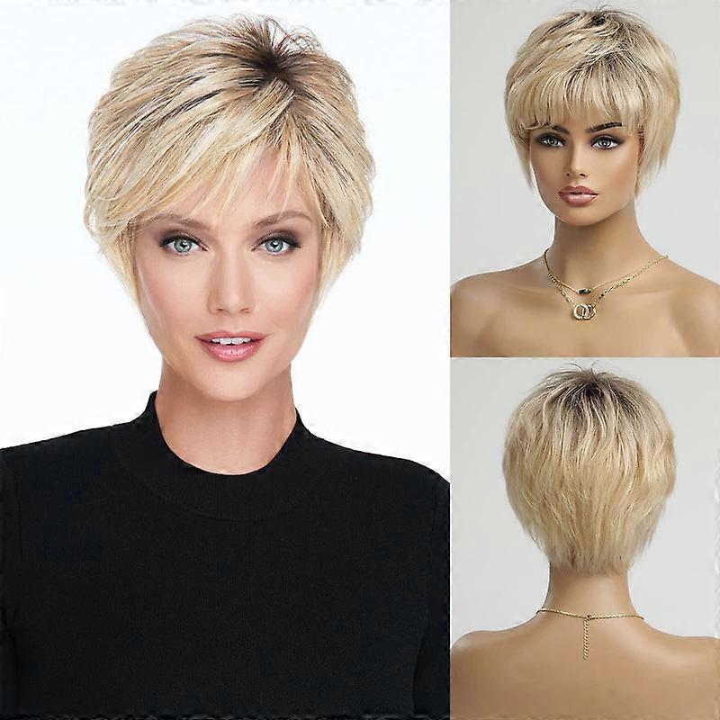Easy Care peruker pixie cut människohår peruker för kvinnor