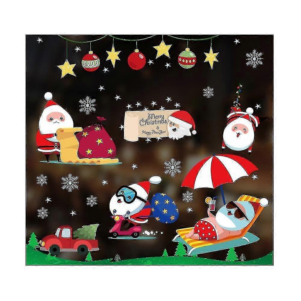 Christmas Window Cling Stickers, 4.9ft Double Sided Snowflake Window Stickers, Santa Reindeer Window Stickers Decals For Winter Christmas Party D