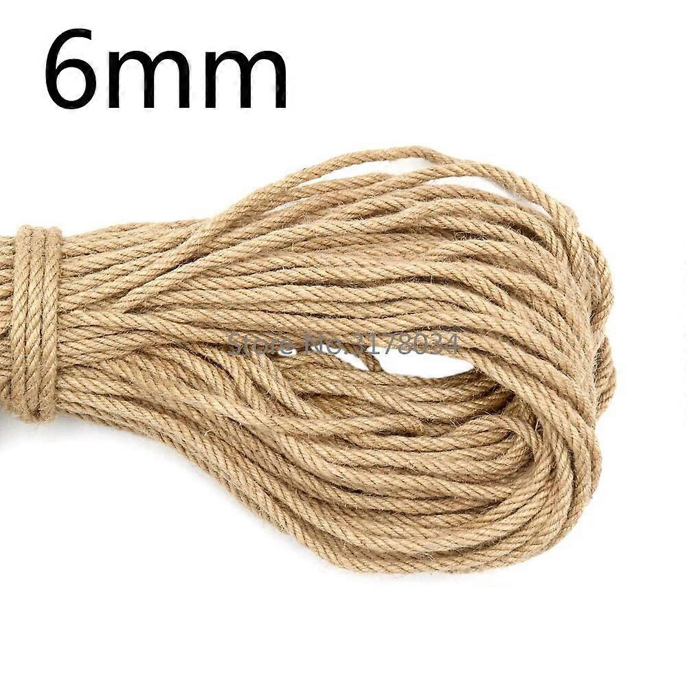 6mm 1m-50m Natural Jute Cords Heavy Duty Twine Hemp Twisted Cord Macrame String DIY Craft Handmade Decoration Pet Scratching