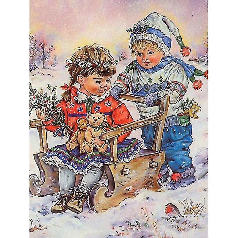 New Scenery 5d Diy Full Drill Diamond Painting Sledding Boys Embroidery Cross Stitch Rhinestone Mosaic Painting Home Decor Funhome