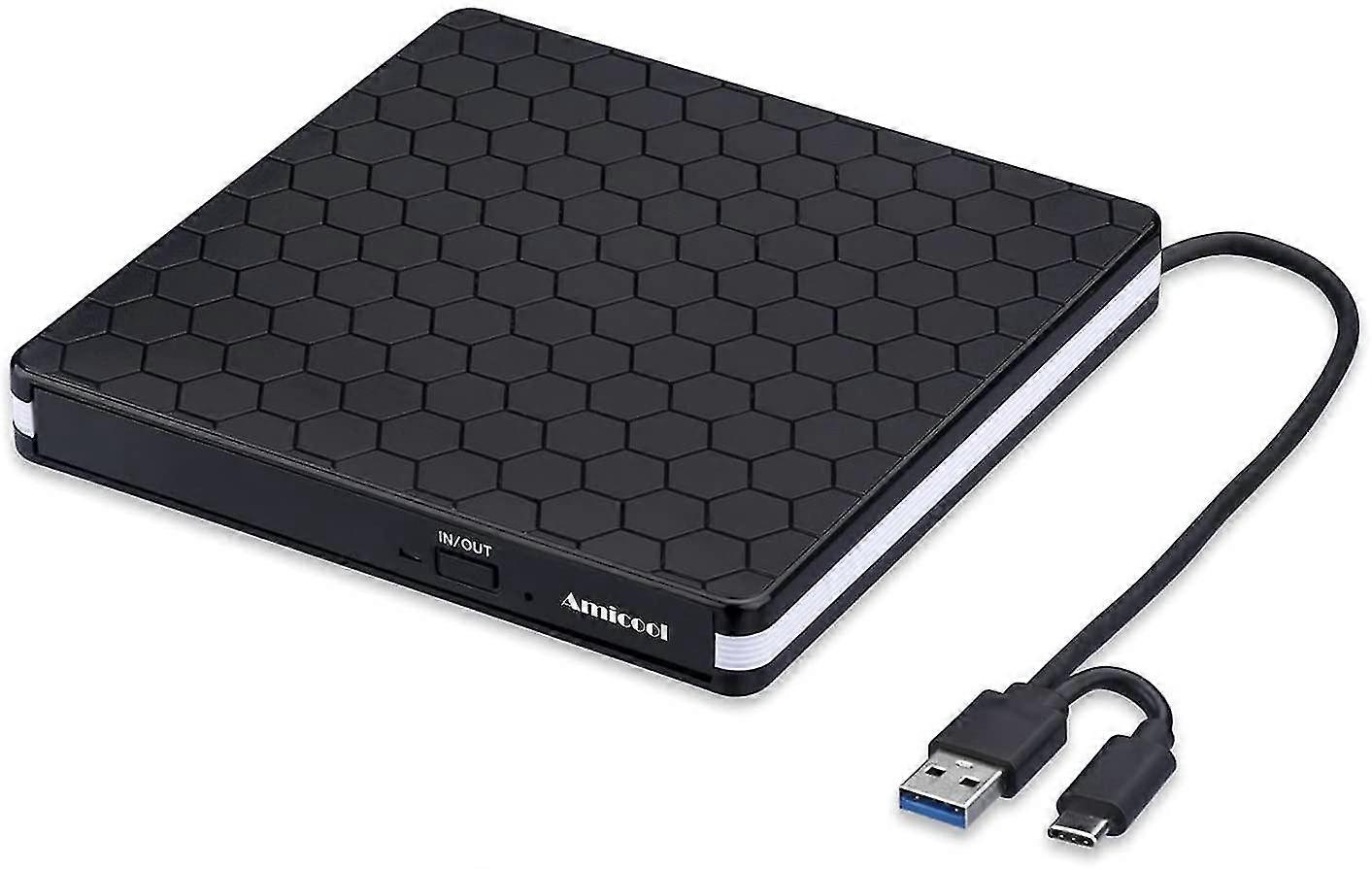 Slim Usb 3.0 Type-c External Dvd Drive, Amicool Cd/dvd Burner, Portable Cd/dvd Rom Rewriter Writer Reader