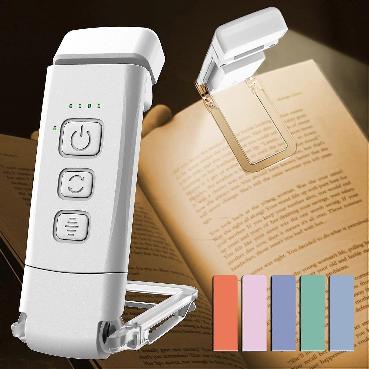 Reading Light with 5 Magnetic Bookmarks, Book Lights for Reading in Bed, Rechargeable Reading Lamp with 2 Timing Modes, 3 Color Modes & 5 Brightness D