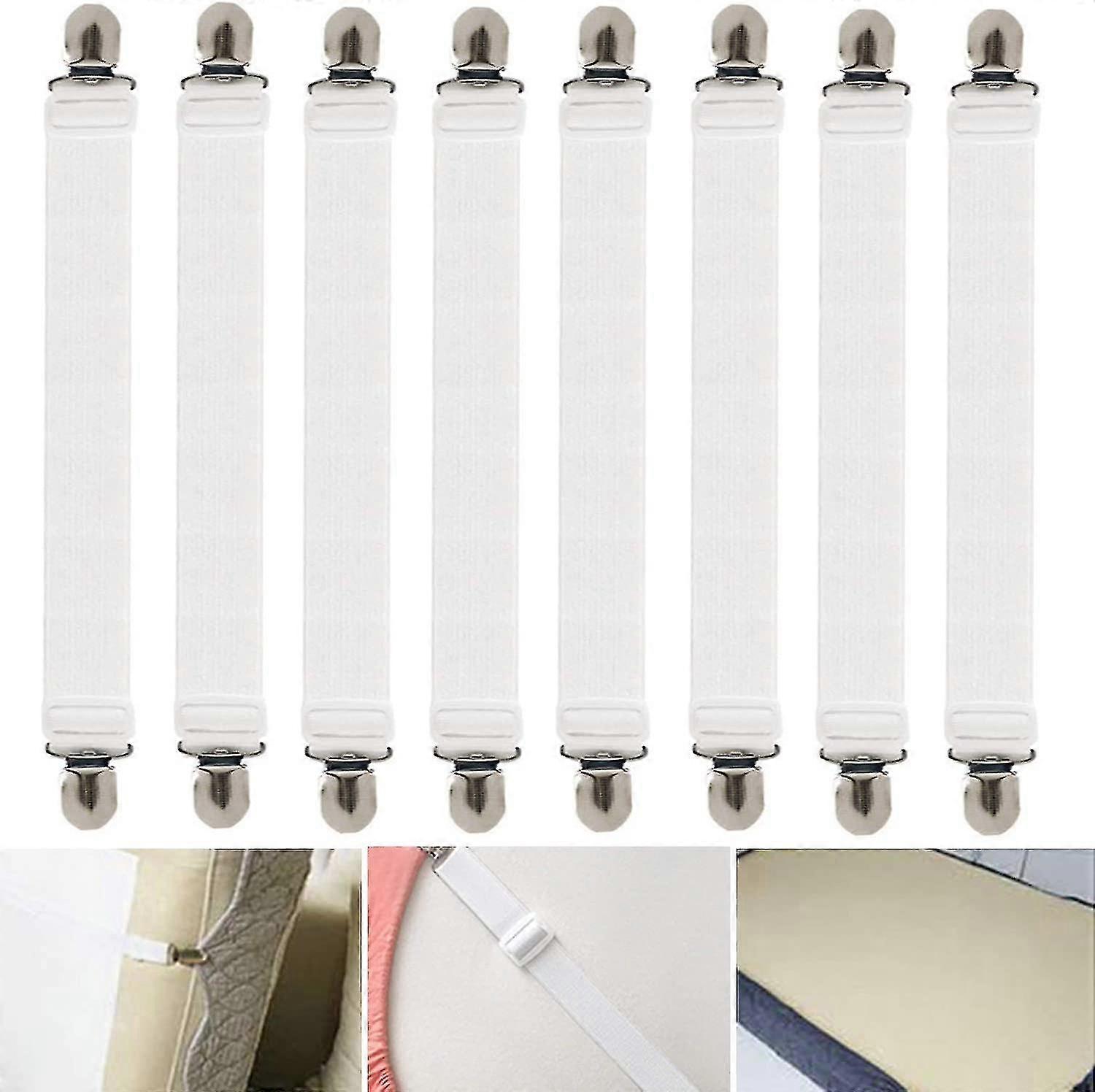 Adjustable Bed Sheet Tensioner, 8 Pieces Elastic Sheet Tensioner, White Sheet -Suzuka