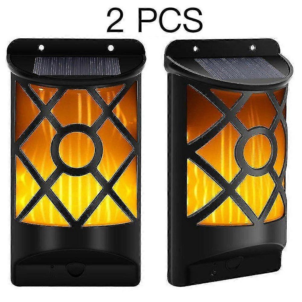 Dww-solar Wall Light Waterproof Flashing Flame Light, Dark Sensor Auto On/off Solar Powered, Lattice Design Compatible With Courtyard Yard Garden, 2 P
