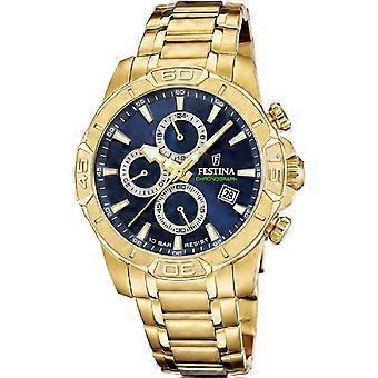 Festina tidlös kronograf herrklocka - F20705-5 guldfärgad stålarmband