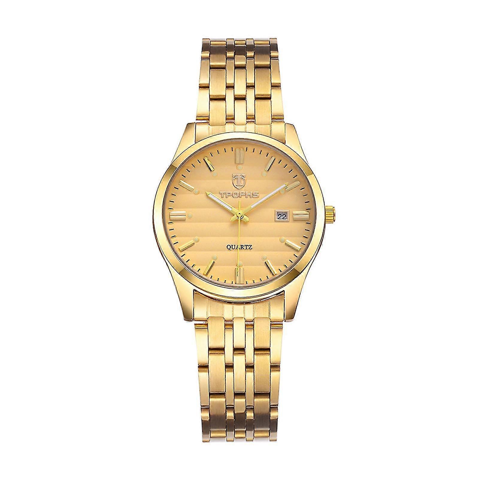 Tpofhe Lectroplating Stack Buckle Adjustable Couple Steel Strap Watch