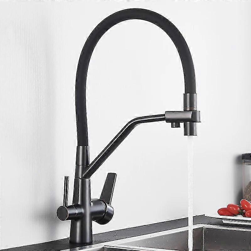 صنبور مطبخ رائع بفلتر من النحاس الذهبي المصقول، صنبور تنقية مياه الشرب المزدوج، صنبور خلاط حوض السفينة