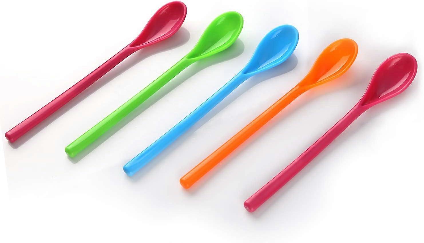 LANGING Set of 3 Colorful Plastic Long Spoons for Jam, Honey, Coffee, Red Orange Light Green