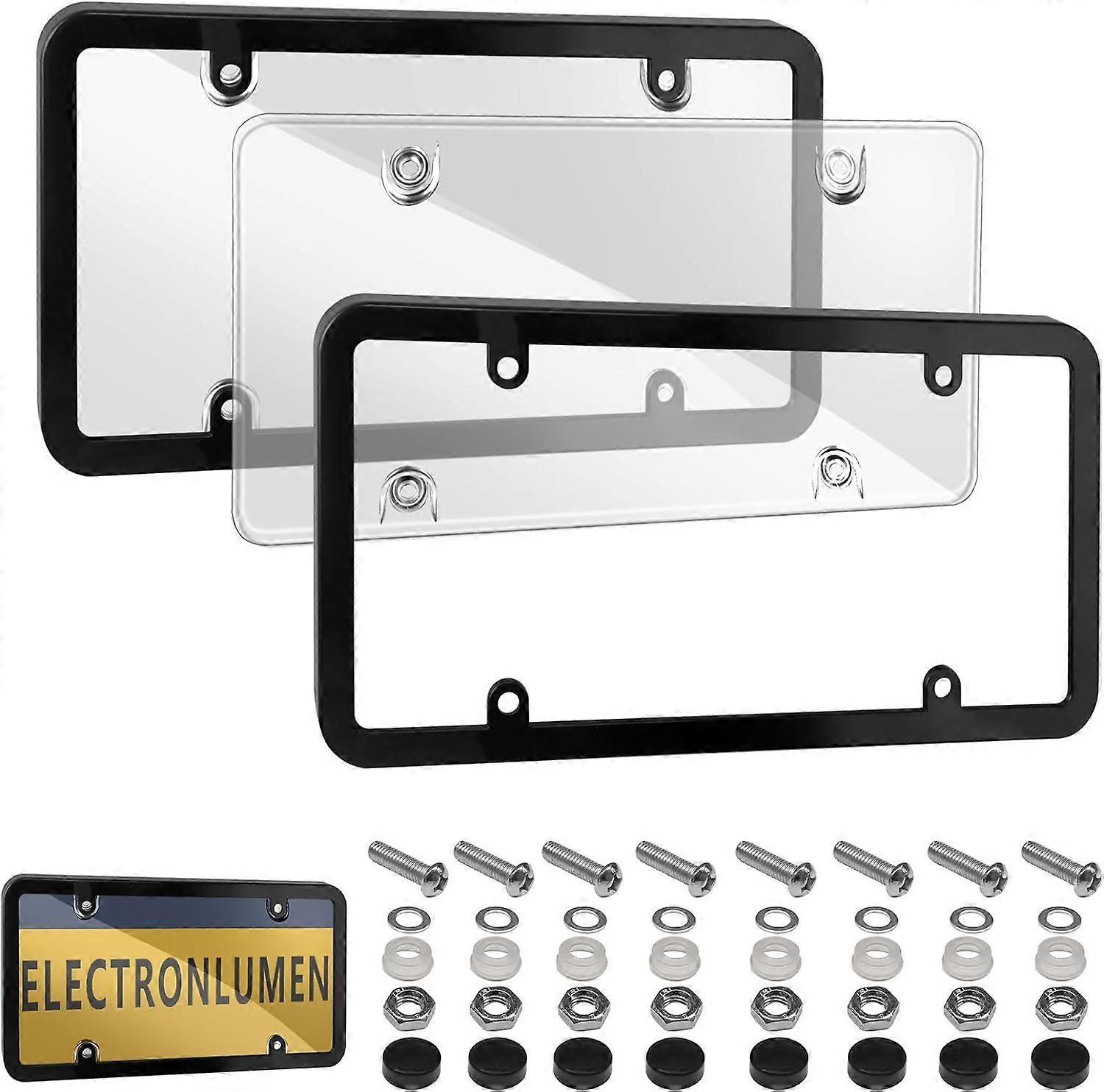 Καλύμματα πινακίδων κυκλοφορίας & Frame Holder Combo ταιριάζει σε τυποποιημένες πινακίδες ΗΠΑ Υλικό PC Άθραυστο Προστατευτικό πινακίδας κυκλοφορίας καθαρού αριθμού, πακέτο των 2