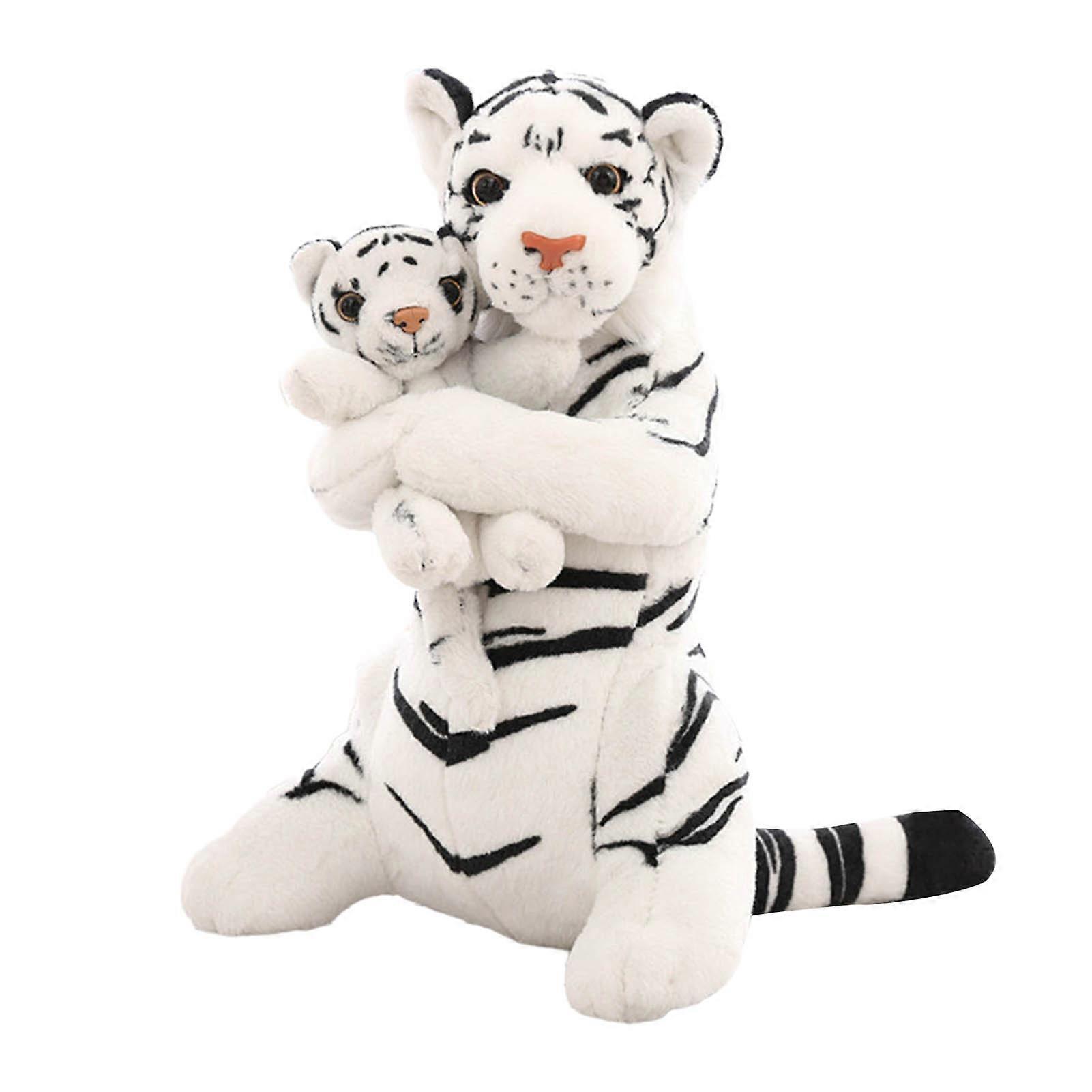 Tiger Plush Doll Soft Stuffed Animal Toy Simulation Tiger Mother & Baby Tiger Doll Plushies Decoration for Animal Theme Party Nursery Room Home Kids P