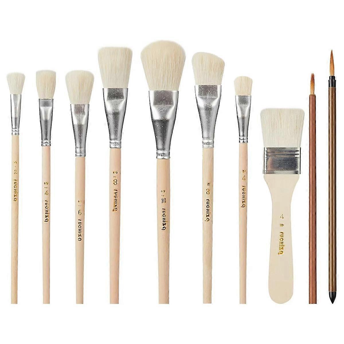 Moppebørste for akrylmaling, 10 stk glasurbørster for keramikk geitehårblanding moppbørstesett for P