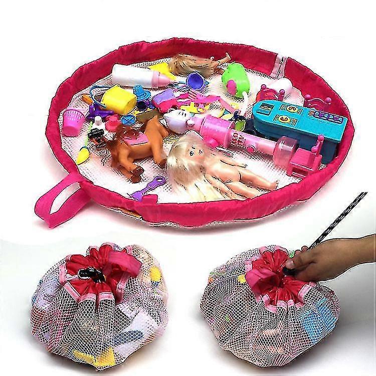 2-in-1 Portable Transparent Net Drawstring Toys Storage Organizer And Play Mat For Room And Travel, Made For Kids And Toddlers With A Durable1