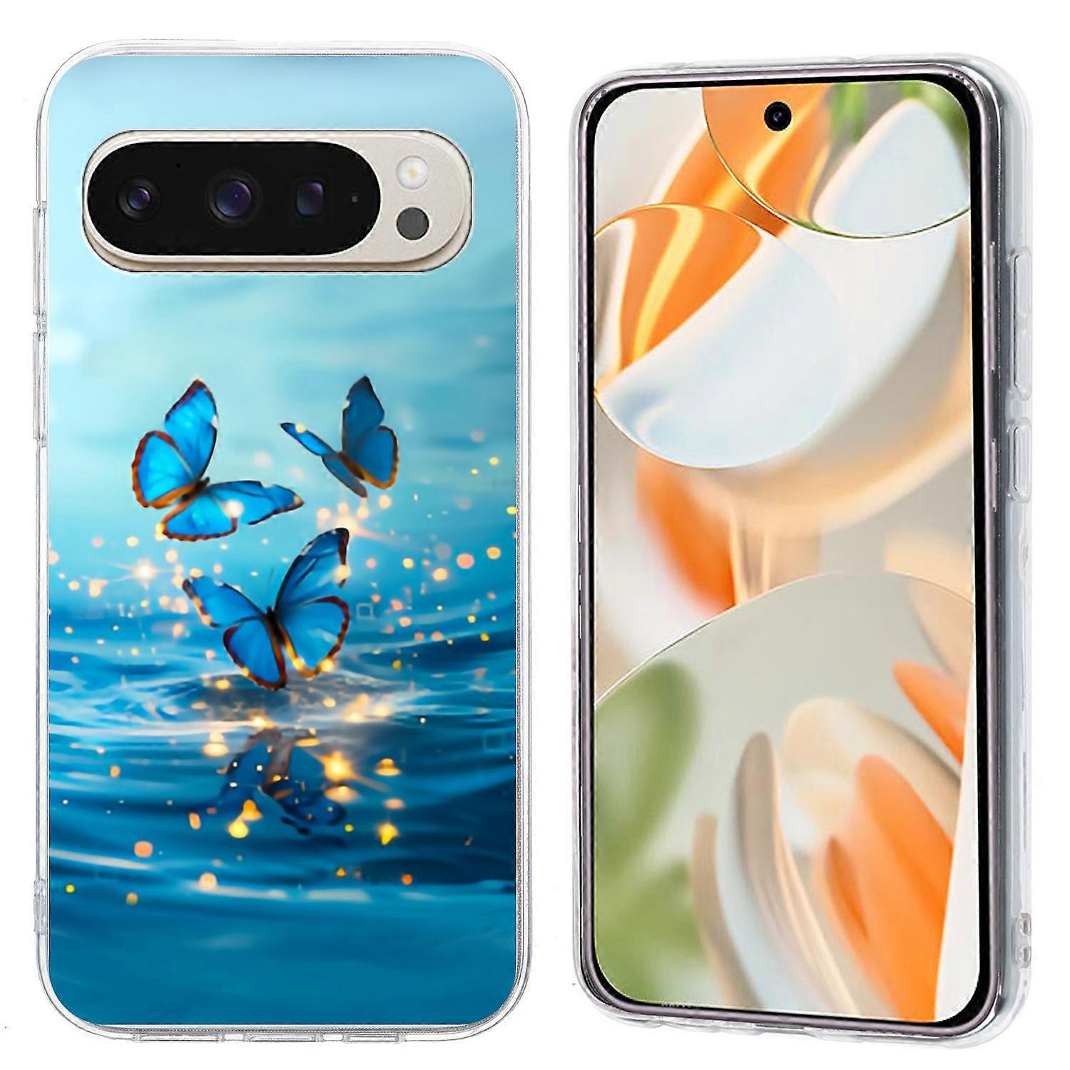 For Google Pixel 9 9 Pro Case Pattern Printing Shockproof Soft TPU Phone Cover - Blue Butterfly