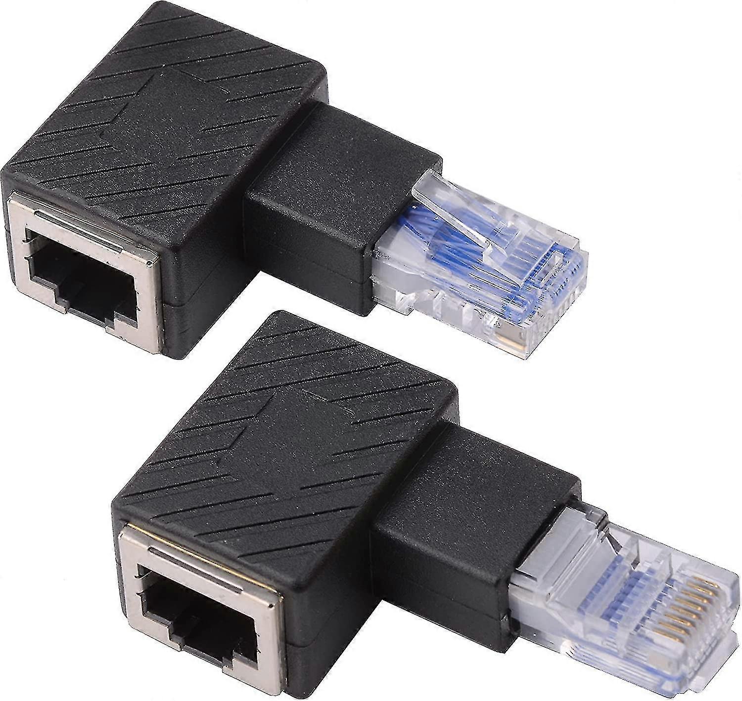 2pcs 90 Degree Ethernet Adapter Right+left Angle Rj45 Plug To Socket Adapter Shielded Network Patch Conne