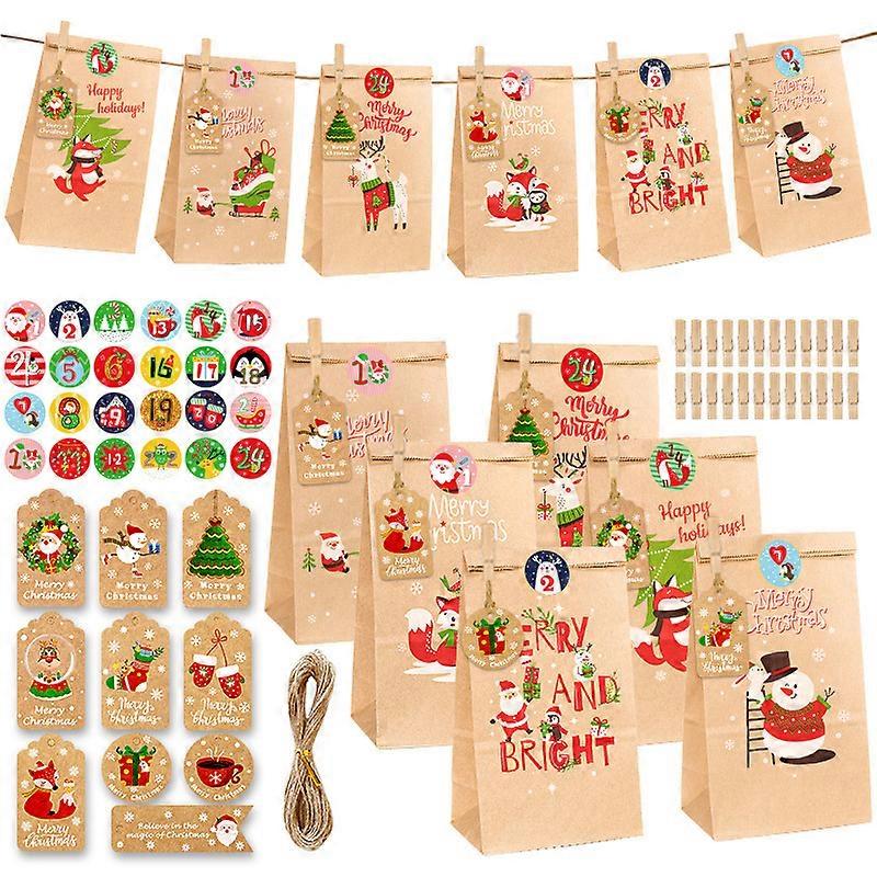 Advent Calendar Christmas Decorations, 24 Days Advent Calendar Gift Bags Favors DIY Countdown Calendar Christmas Bags for Party Filler
