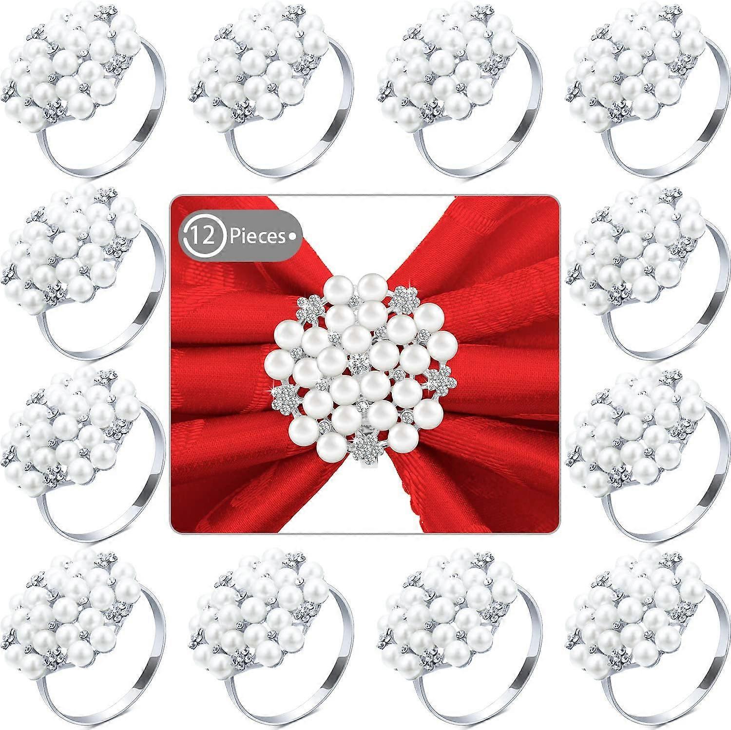 Set of 6 Napkin Rings with Pearls Round Flower Style