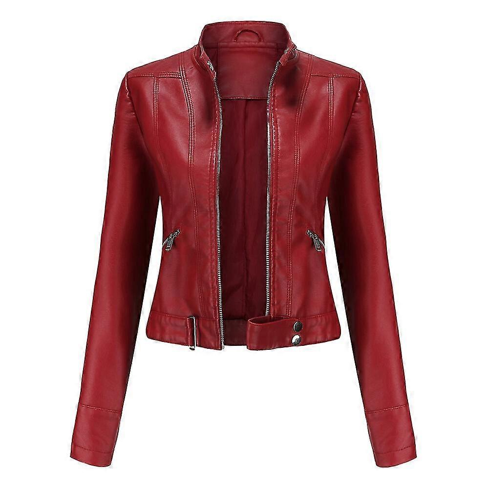 VAWAN Womens Casual Zipper Regular-fit Leather Jacket