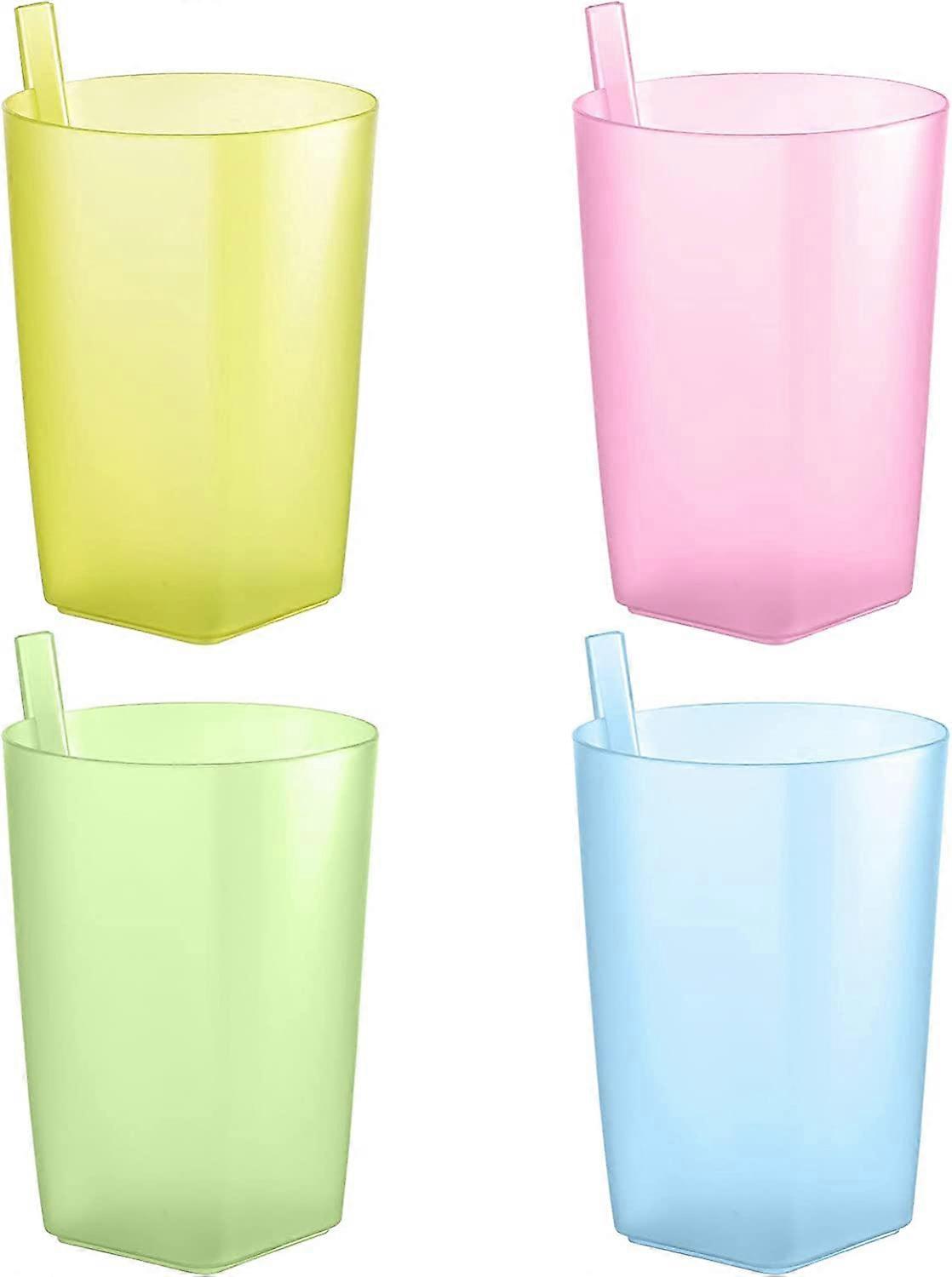 4pcs Leak Proof Cups with Straws in Assorted Colors - Plastic - for Toddlers and Kids