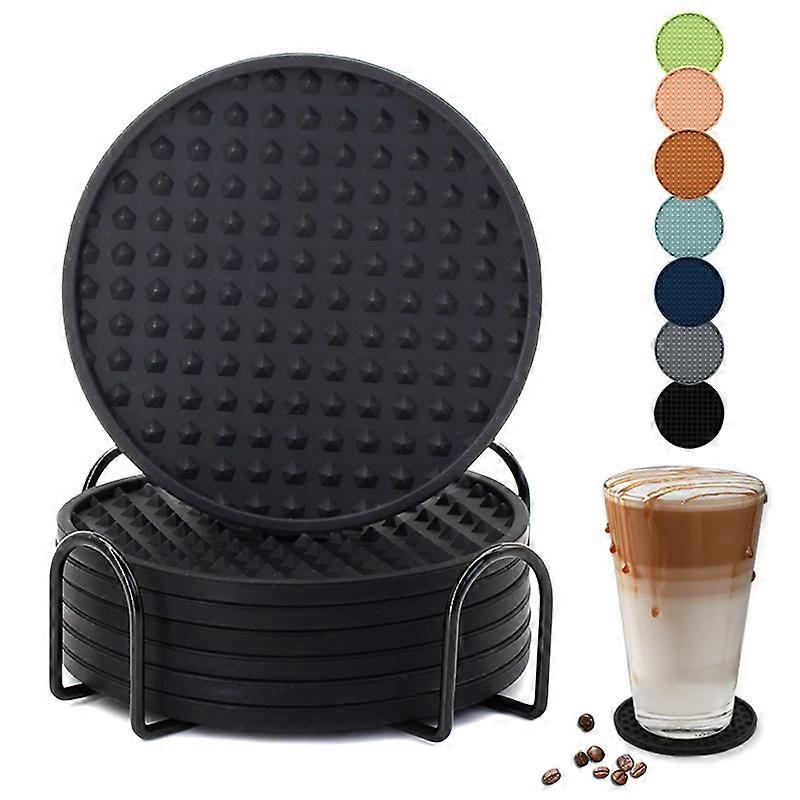 Set of 6 Coasters with Stand - Table Protection for Any Table, Wood, Granite, Glass, or Stone - Soft Silicone Coasters Perfect for All Modern Glasses