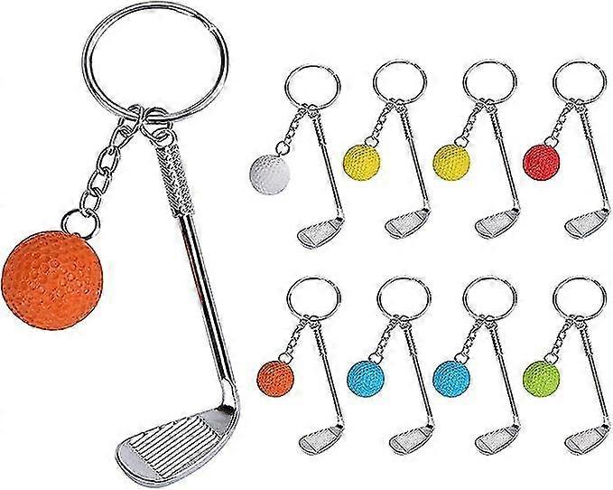 9個のファッショナブルなメタルゴルフキーホルダーゴルフキーリング、ミニゴルフキーホルダーゴルフキーリングギフト男性、女性、子供、6色