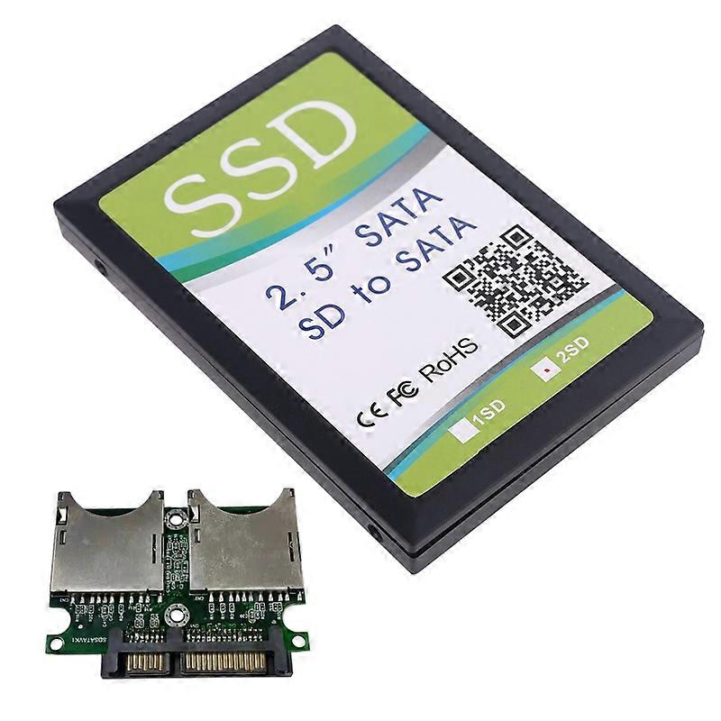 Dual SD SDHC for MMC for RAID to SATA Adapter Converter with Enclosure for Case