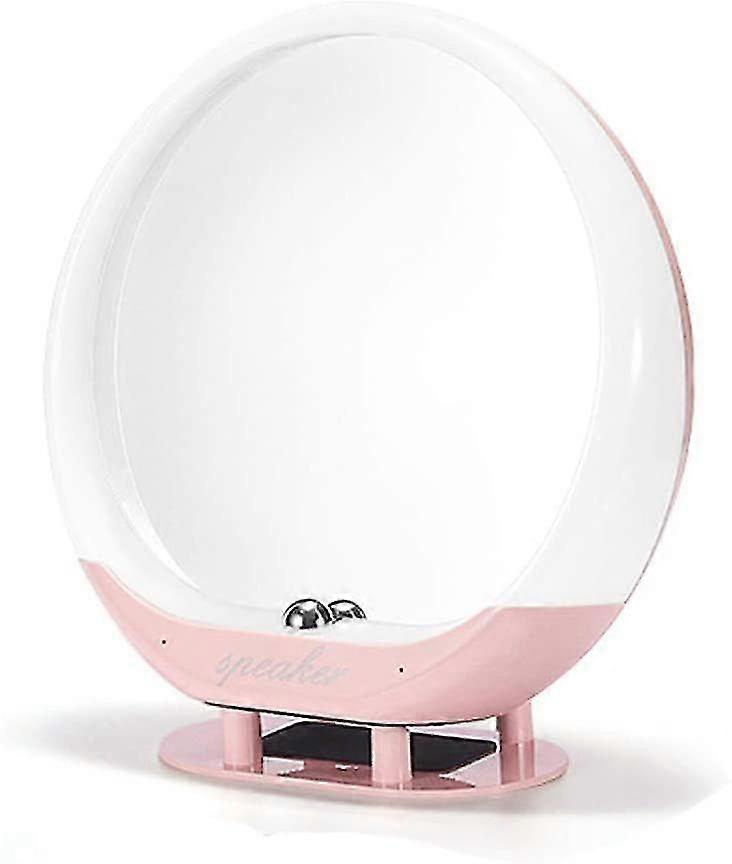 Smart makeup mirror desktop LED bluetooth speaker, cute night light(Pink)