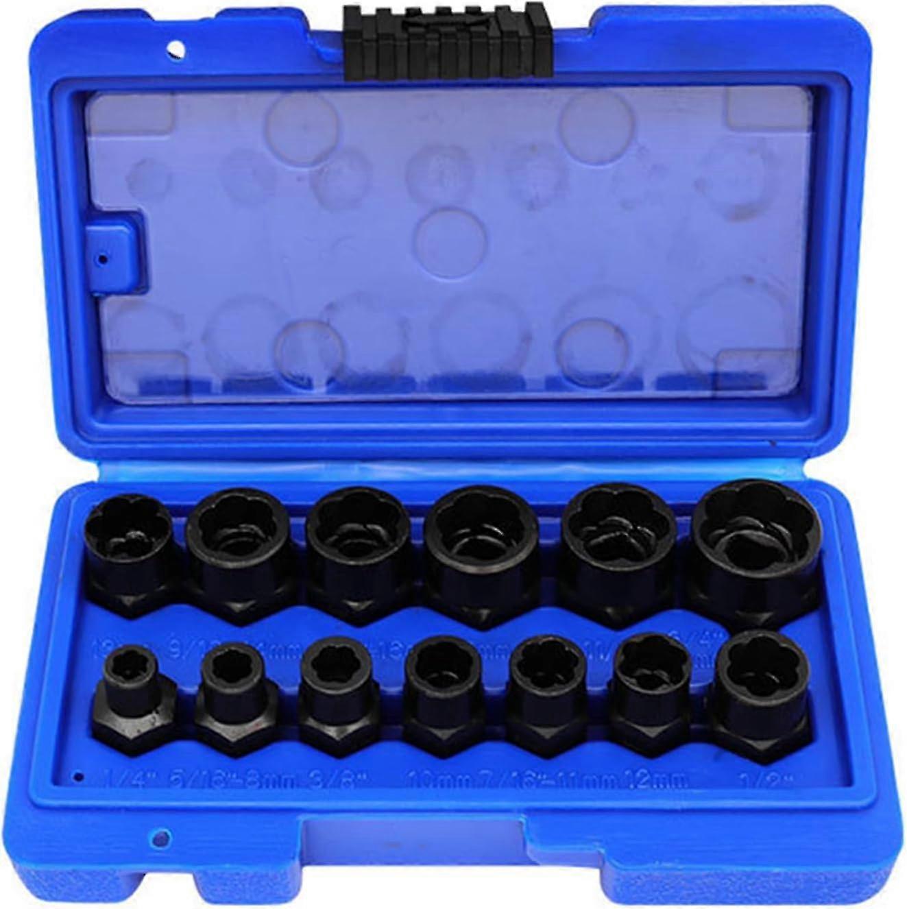 13Pcs Bolt Nut Remover Socket Tool Kit  Impact Damaged Screw Extractor Wrench Set