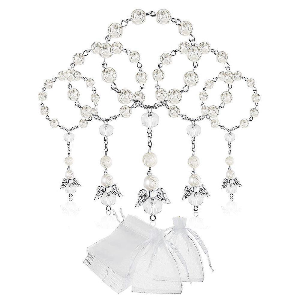 30 Pcs Baptism Acrylic Rosary Beads Mini Rosaries Angel With Organza Bags For The First Communion B