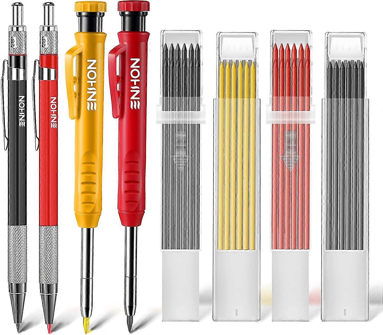 Carpenter'S Pencil Set Deep Hole Markers With 40 Pencil Leads, 4 Mechanical Pencils With Built-In Sharpener, Carpenter'S Pencils Marking Tools For The