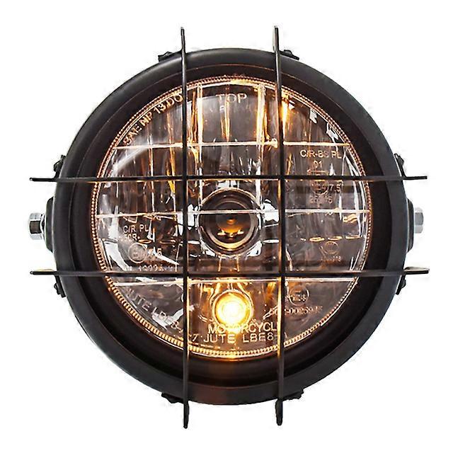 E-stamp 5.75 Inch Universal Vintage Grille Headlight Motorcycle Front LED Headlamp Daytime Running Light with Cover