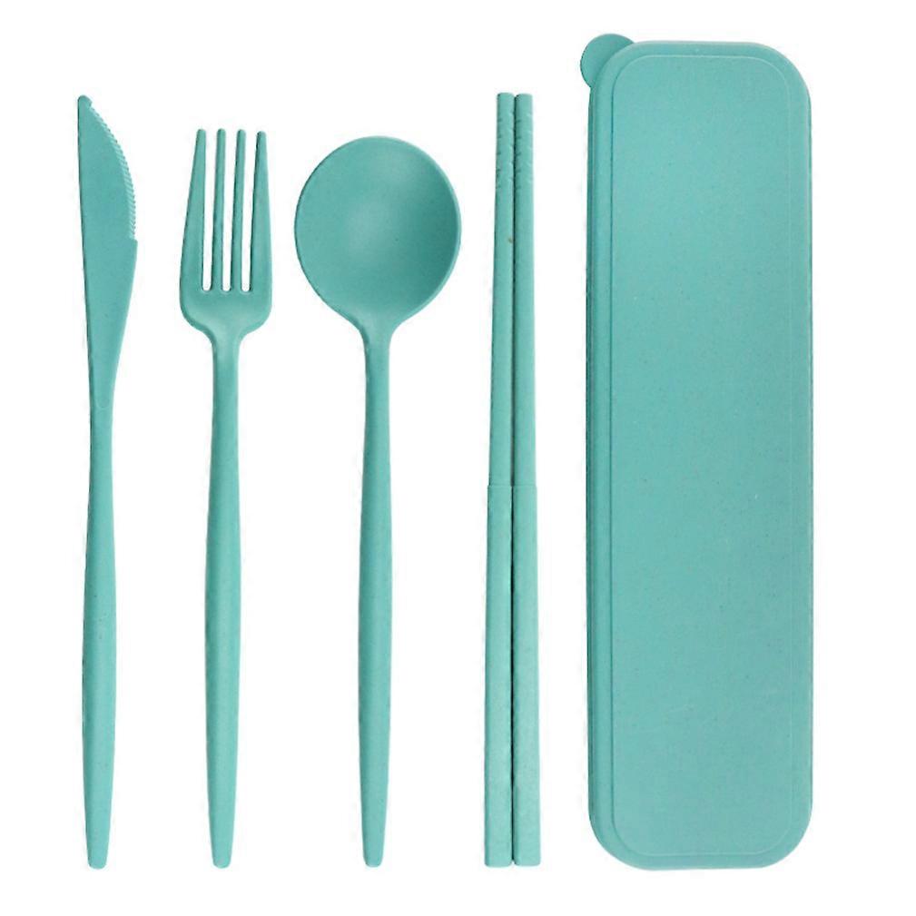 4pcs Cutlery Set Tableware Portable Fork Chopsticks Knife Spoon Wheat Straw