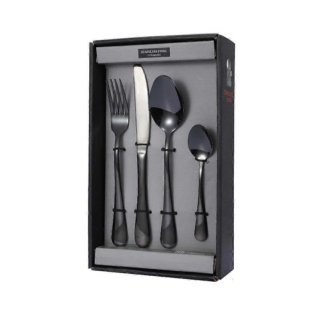 4pcs Cutlery Set Tableware Tableware Spoons Fork Knife Stainless Steel Black