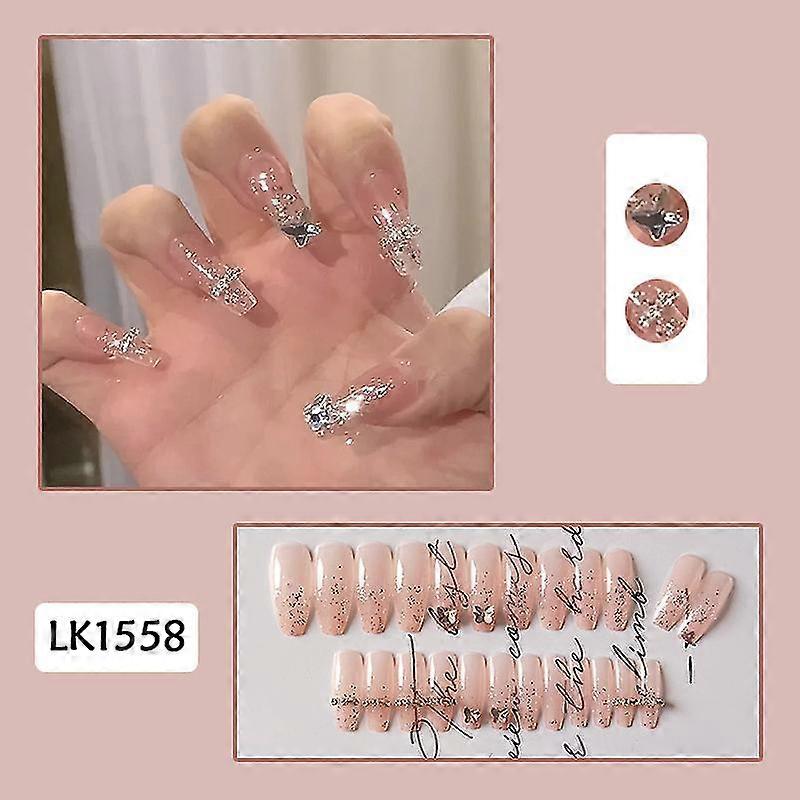 24pcs Golden Butterfly Nail Patch Sweet Style Glue Type Removable Long