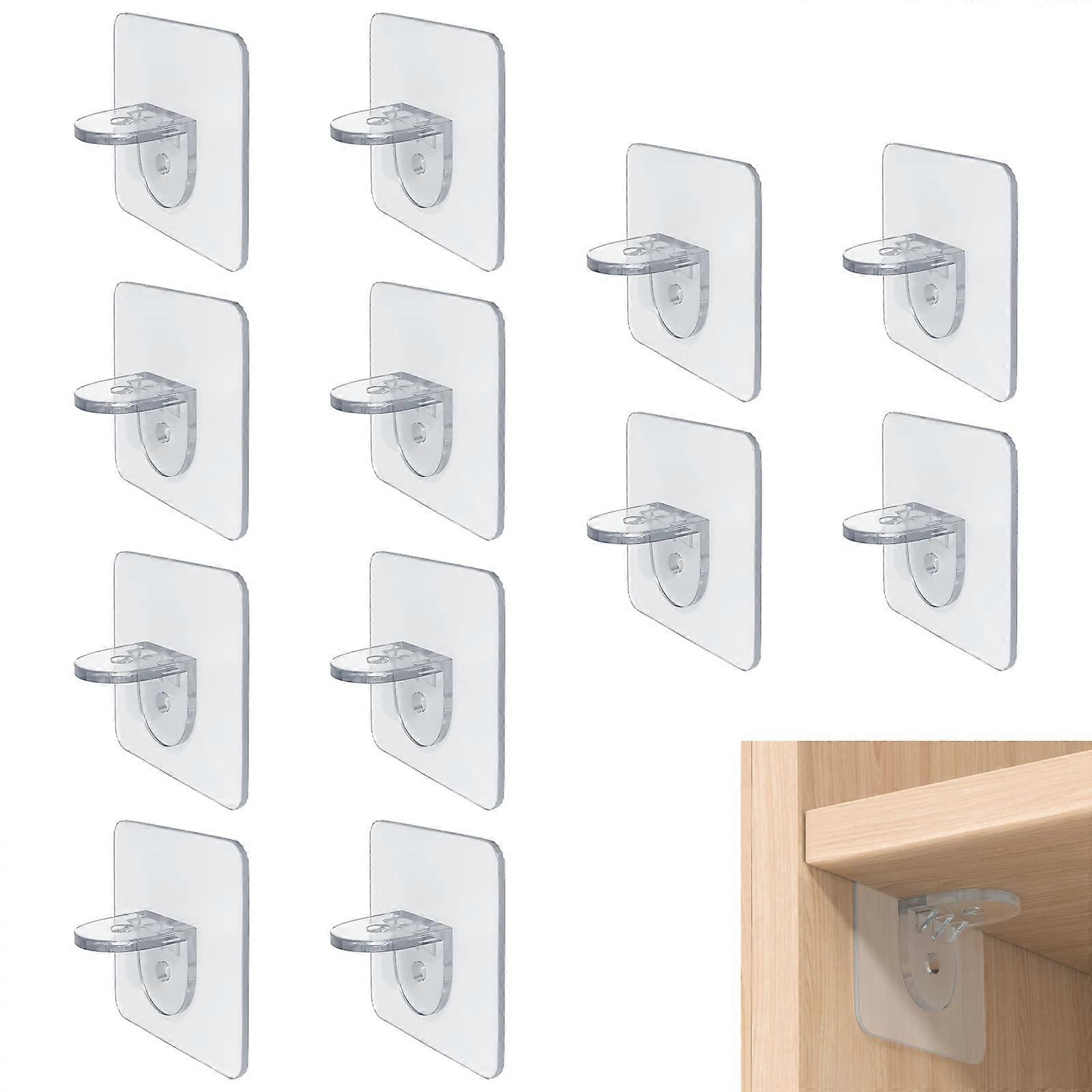 nice Self Adhesive Shelf Brackets, Shelf Support Pegs, 12 Pieces Transparent Shelf Adhesive Brackets, Punch-Free Adhesive Wall Brackets, Shelf Support