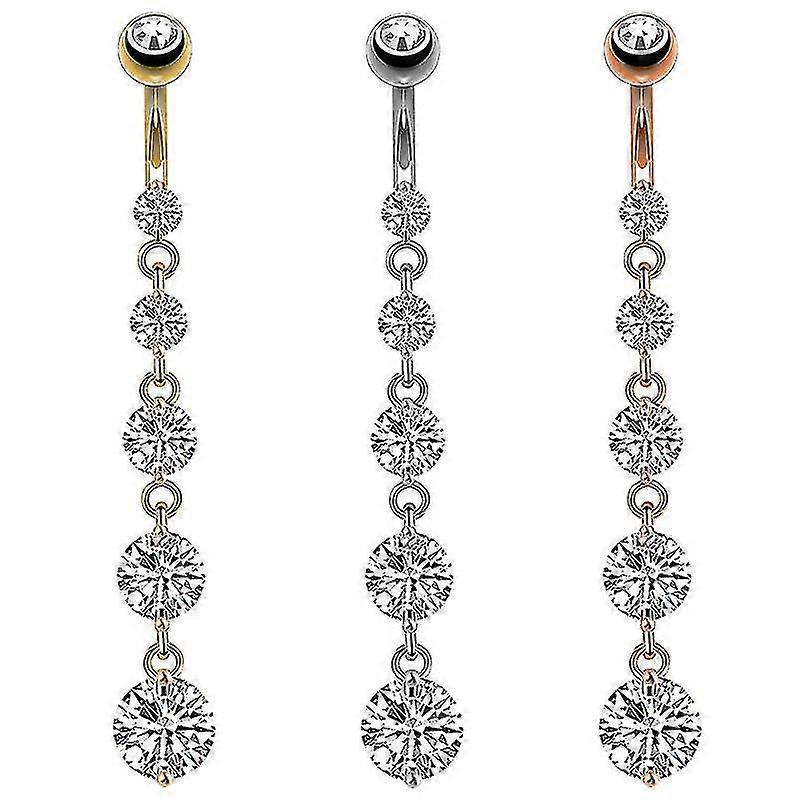 Piercing Nombril - Acier Chirurgical Avec Zirconium - 3 Cœurs Suspendus - Neuf