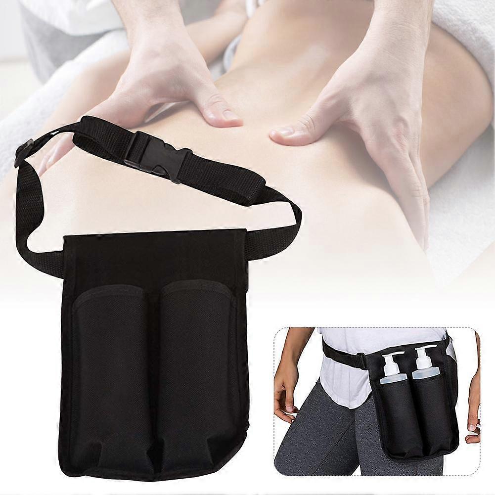 Double Holster for Massage Oil/Lotion Bottles with Adjustable Strap, Black
