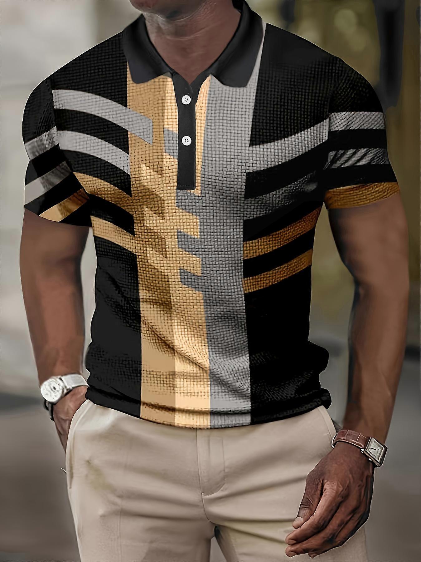 New style Men's Casual Vintage Style Lapel 1/4 Button Short Sleeve Shirt For Men's Fitness Training