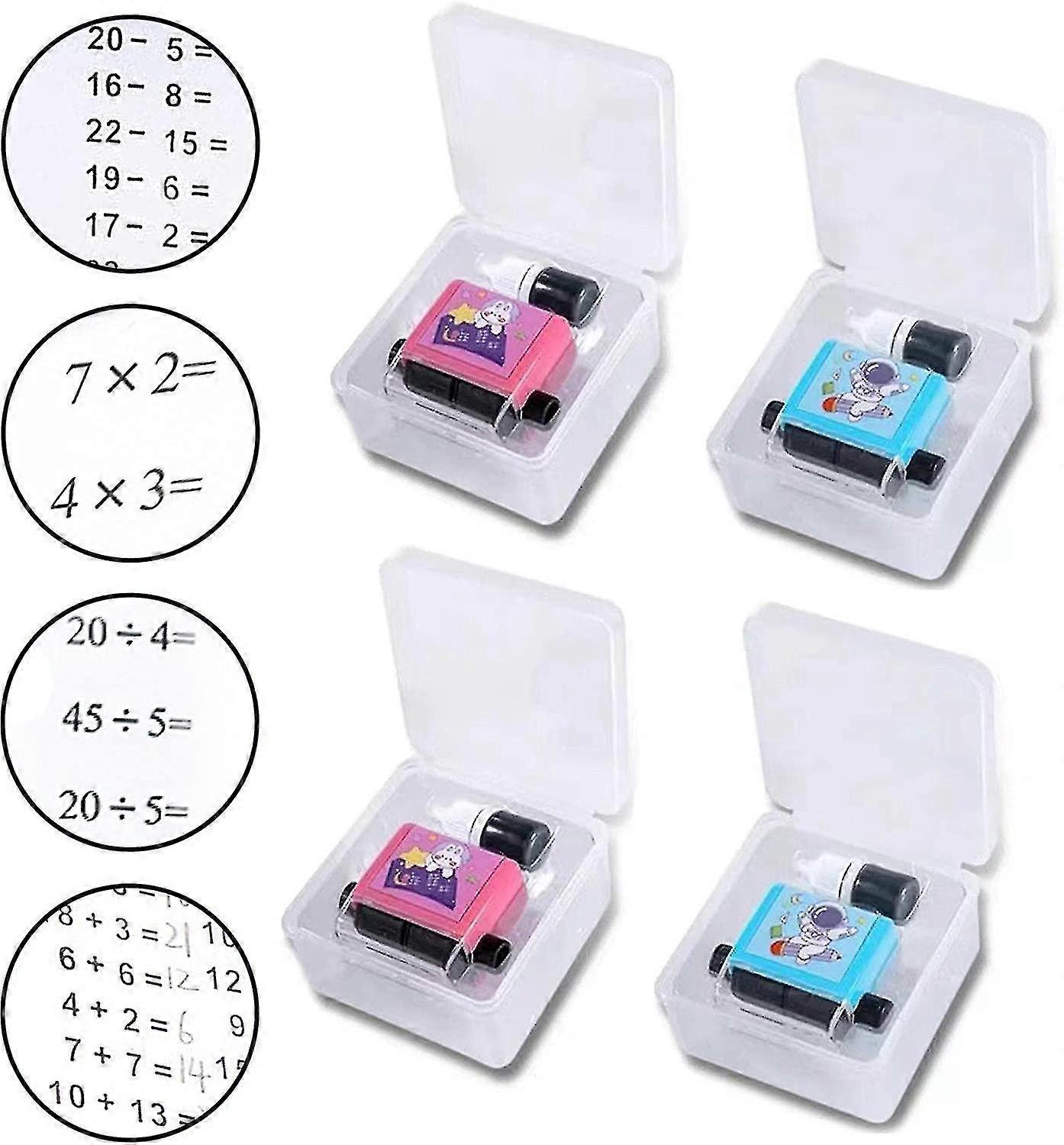4pcs Roller Digital Teaching Stamp,reusable Math Educational Toy For Addition Subtraction Multiplication Division