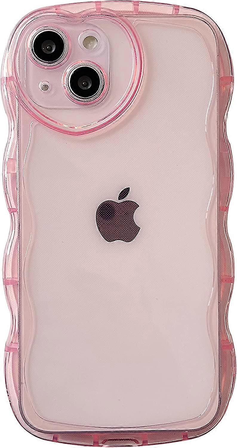 Curly Wave Shape Love Heart Camera Lens Protection Clear Soft Compatible with iPhone Case (Pink,iPhone 13)