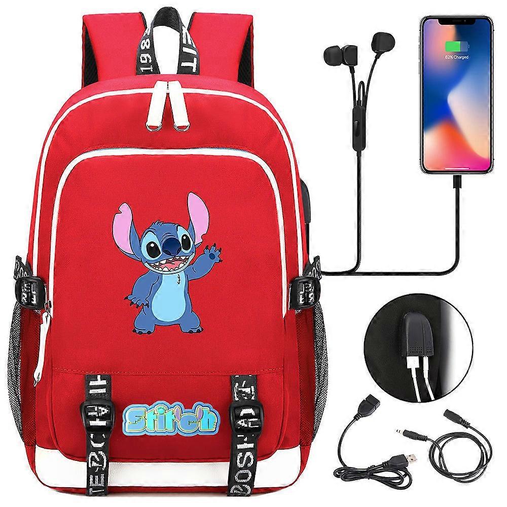 Bolsa de Viagem Stitch - Mochila para Escola e Laptop com Carregamento USB, Material Oxford - Mochila para Adolescentes com Tema Lilo e Stitch - Presente de Aniversário Perfeito B