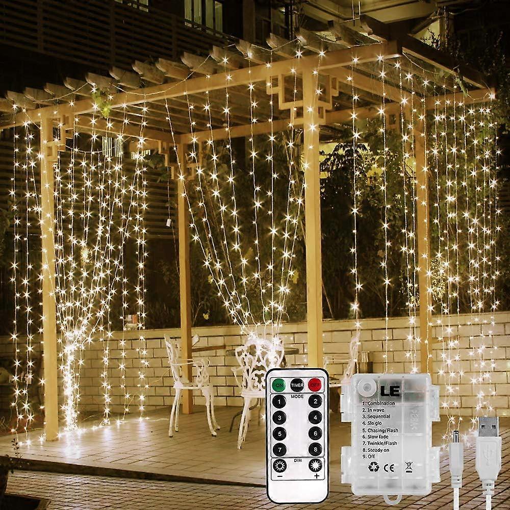 Promotional sales 3m x 3m Warm White Curtain Fairy Lights with Remote Control 8 Modes Hanging String Lights