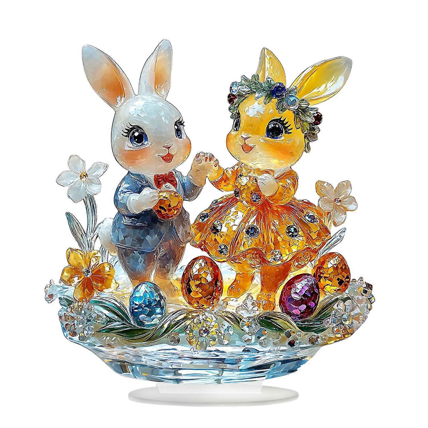 Easter Rabbit Ornament 2D Flat Acrylic Decoration Cartoon Colorful Easter Rabbit Egg Desktop