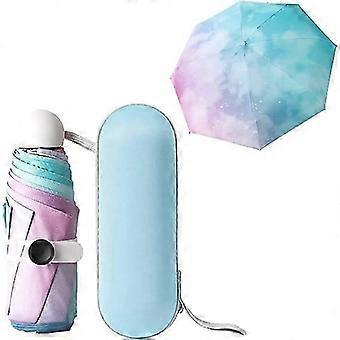 Paraguas plegable, mini paraguas de 6 costillas con estuche cápsula, paraguas de protección UV con mango ergonómico, paraguas de bolsillo portátil arcoíris para hombres y mujeres