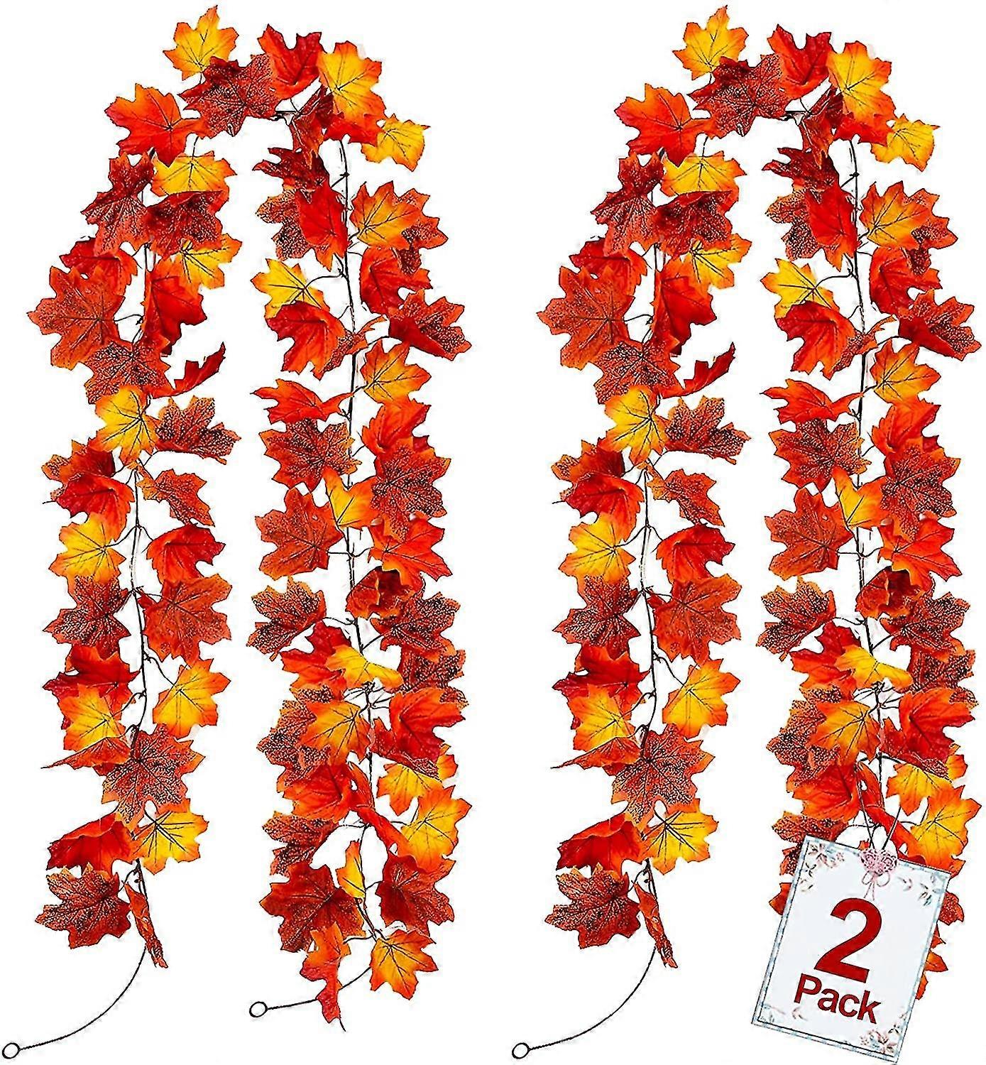 2 Pack Fall Thanksgiving Decorations Maple Leaf Fall Garland,total 11.5ft Artificial Hanging Vi
