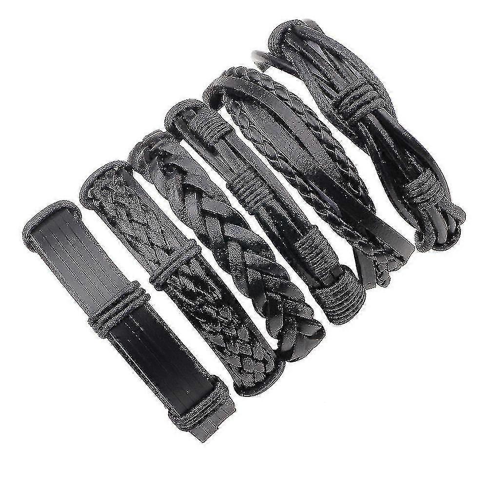 6pcs/lot Multi-wrap Woven Leather Punk Bracelet