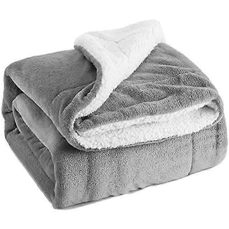 Plaid doux 160*130CM, gris clair-blanc
