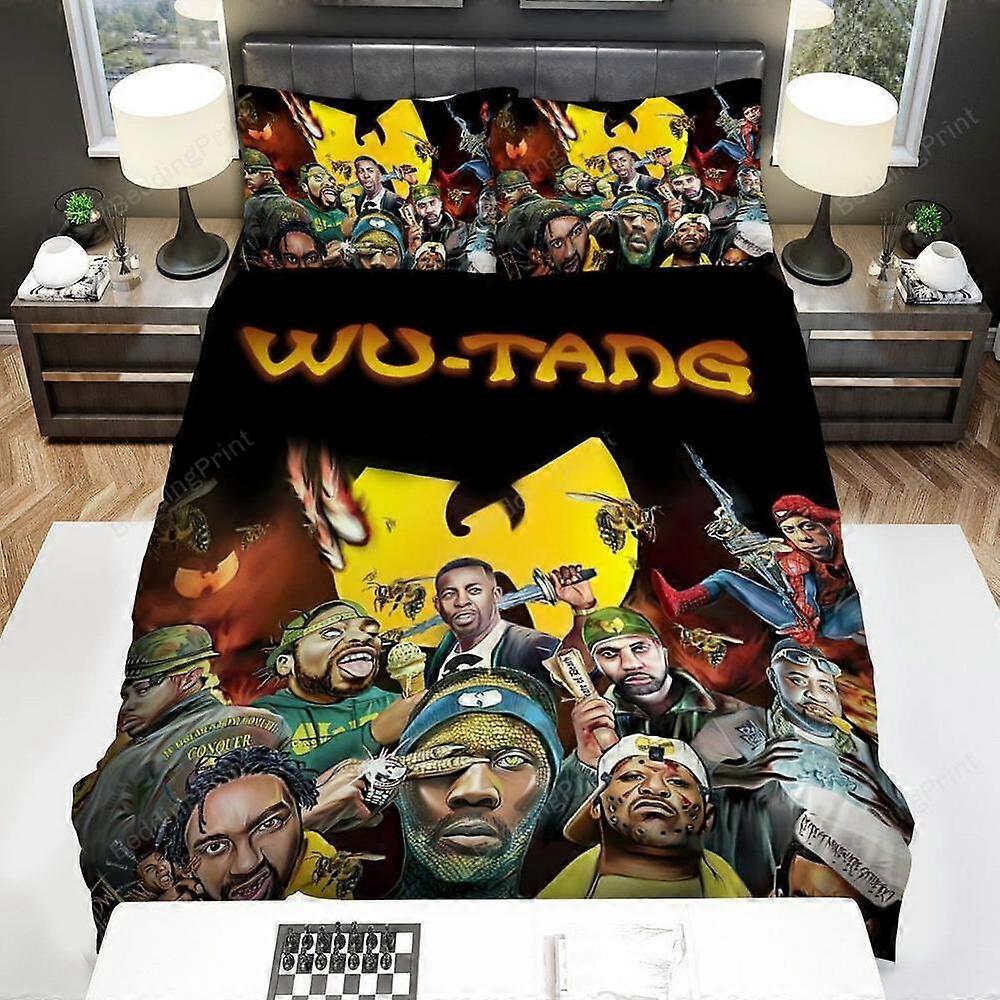 v5047 Lençóis Wu-Tang Clan Membros Com Logotipo Flamejante Capa de Edredão Conjunto Doona Capa Lençóis IU5047