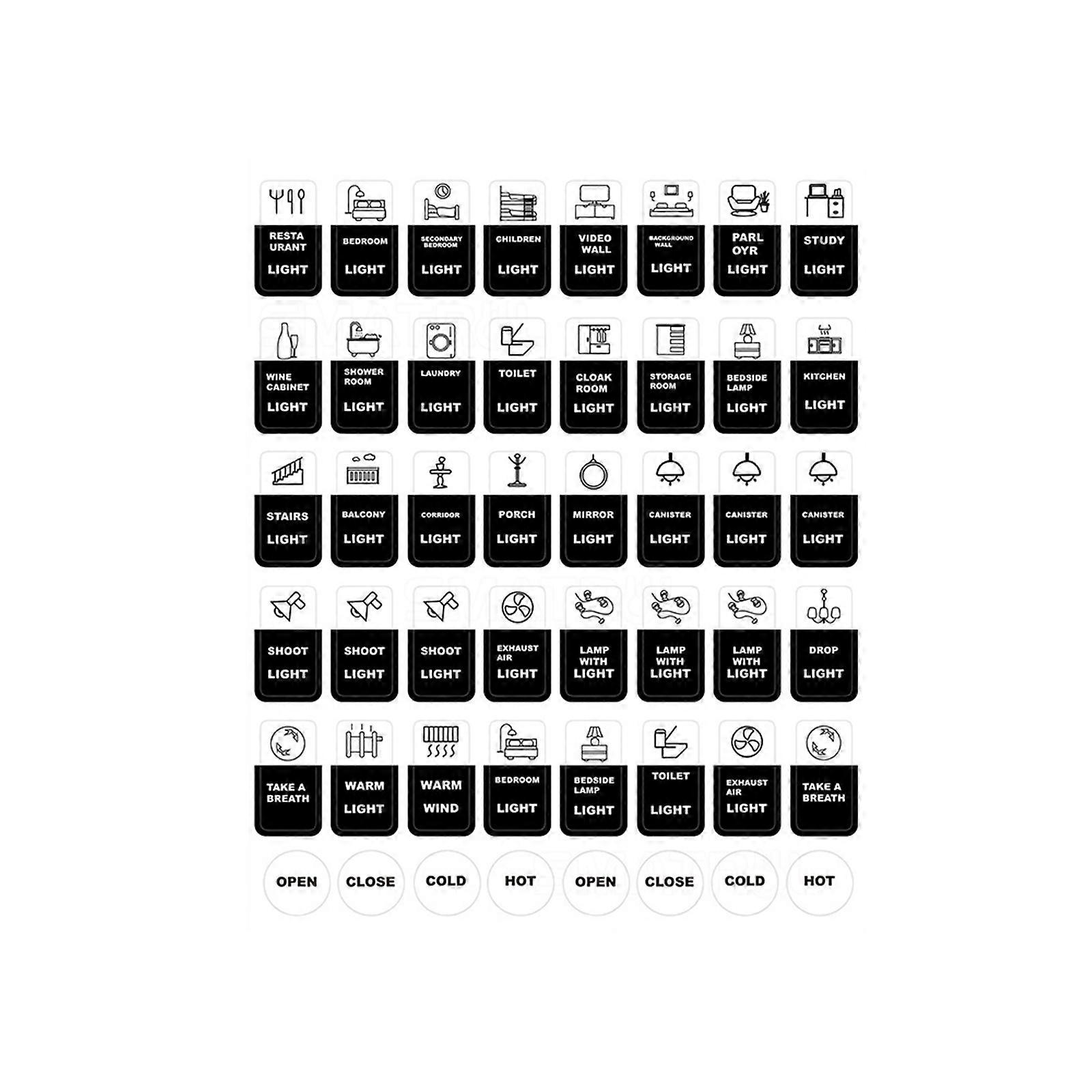 Icons Sticker Waterproof Switch Labels for Home Appliances: Complete Variety, Icons+Text, Wide Compatibility, 2 Color Options, Easy to Identify