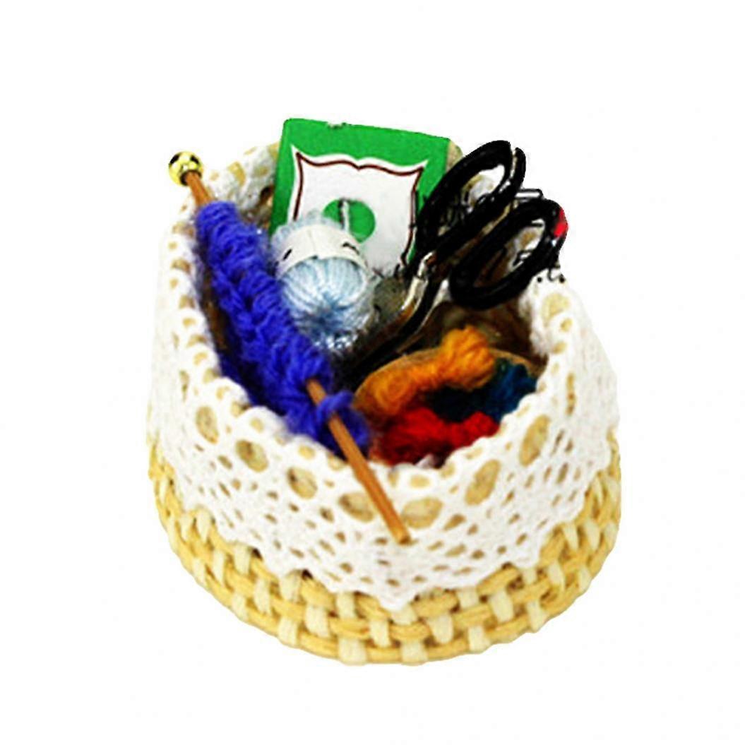 Miniatures Sewing Kit Basket Scissors Needlework Decor Display for Dollhouse