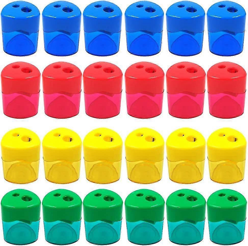24pcs Pencil Sharpener Manual, Assorted Color Small Dual Hole Pencil Sharpeners Bulk With Lid For School Office Home